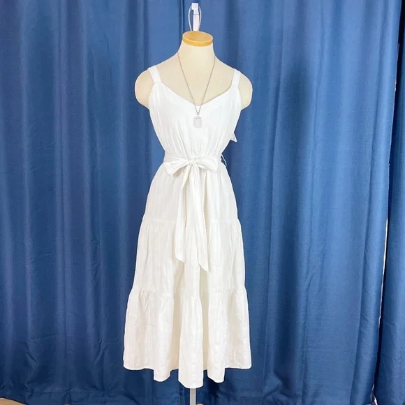 ALL SAINTS White Cotton Summer Midi Dress shoulder Tie straps - Picture 2 of 9